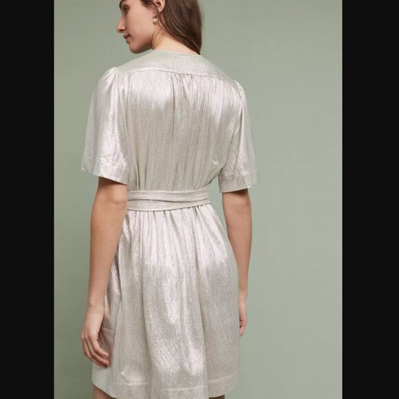 Anthropologie Sabina Musayev Mercury Metallic Gold Silver Shirt Dress S - Picture 3 of 11